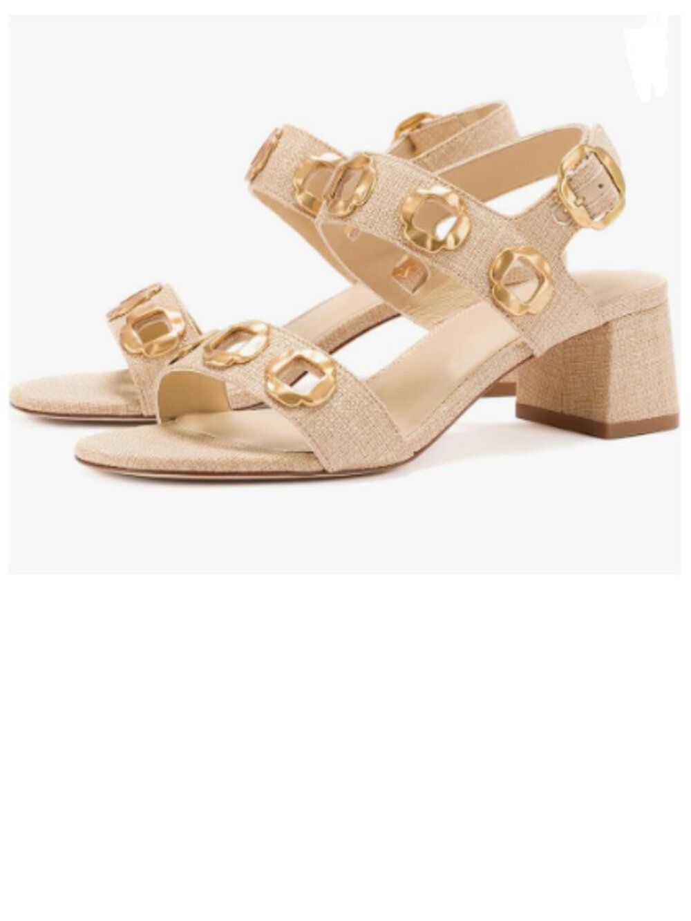 YDN Gold Open Toe Sandals Block Dressy Low Heels Backstrap with Buckle Shoe